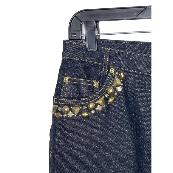 Ruby Rd Petite 6P Straight Leg Jeans Metallic Beaded Blue Denim - Picture 4 of 5
